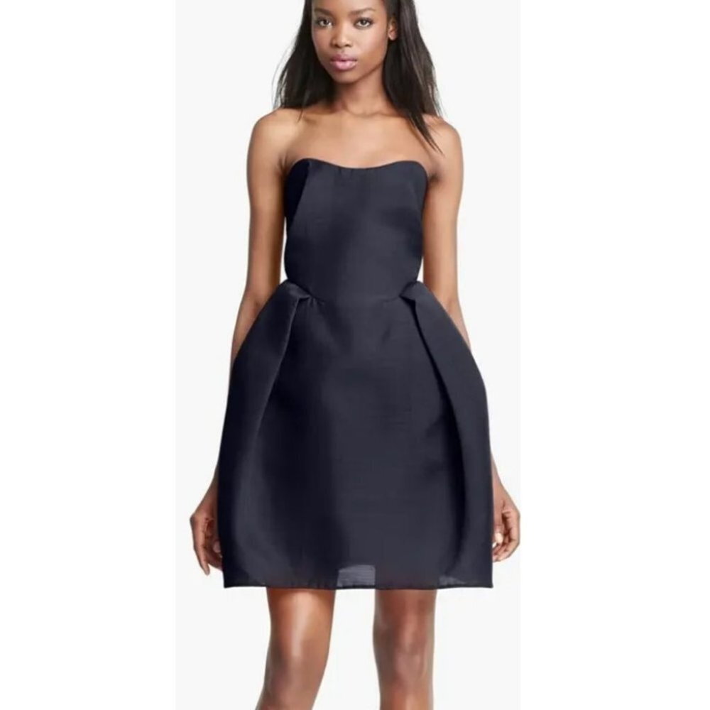 Carven NWT strapless Wool Gazar mini bubble hem dress night blue 36